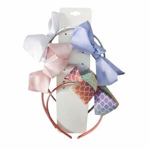 4 Pack Bow Headbands for Girls White Pink Blue Mermaid Pattern Hair Accessories